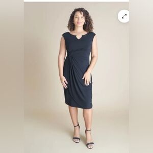 Connected Apparel Lisa Metal Detail Bar Black Faux Wrap Rouch Dress Size 10
